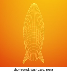Modern Rocket Ready to Launch. Abstract model wireframe low poly mesh vector illustration