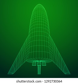 Modern Rocket Ready to Launch. Abstract model wireframe low poly mesh vector illustration
