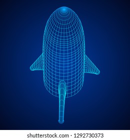 Modern Rocket Ready to Launch. Abstract model wireframe low poly mesh vector illustration