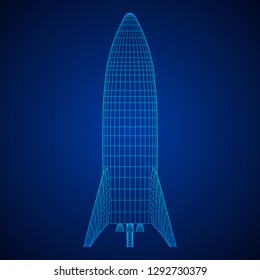 Modern Rocket Ready to Launch. Abstract model wireframe low poly mesh vector illustration