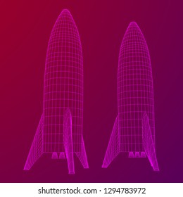 Modern Rocket Ready to Launch. Abstract model wireframe low poly mesh vector illustration