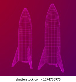 Modern Rocket Ready to Launch. Abstract model wireframe low poly mesh vector illustration