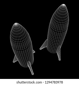 Modern Rocket Ready to Launch. Abstract model wireframe low poly mesh vector illustration
