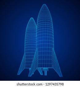 Modern Rocket Ready to Launch. Abstract model wireframe low poly mesh vector illustration