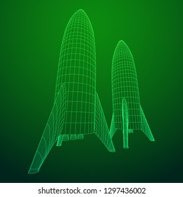 Modern Rocket Ready to Launch. Abstract model wireframe low poly mesh vector illustration