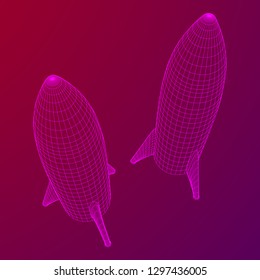 Modern Rocket Ready to Launch. Abstract model wireframe low poly mesh vector illustration