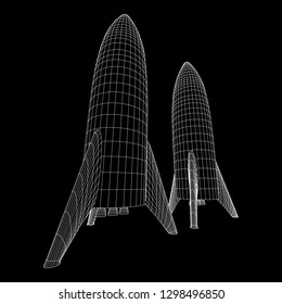 Modern Rocket Ready to Launch. Abstract model wireframe low poly mesh vector illustration