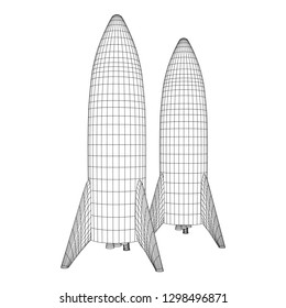 Modern Rocket Ready to Launch. Abstract model wireframe low poly mesh vector illustration