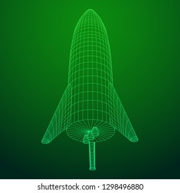 Modern Rocket Ready to Launch. Abstract model wireframe low poly mesh vector illustration