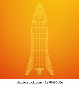 Modern Rocket Ready to Launch. Abstract model wireframe low poly mesh vector illustration