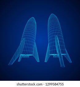 Modern Rocket Ready to Launch. Abstract model wireframe low poly mesh vector illustration