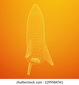 Modern Rocket Ready to Launch. Abstract model wireframe low poly mesh vector illustration