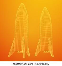 Modern Rocket Ready to Launch. Abstract model wireframe low poly mesh vector illustration