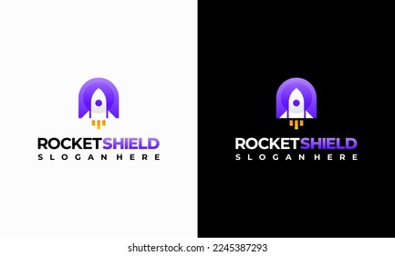 Diseños modernos del logotipo de Rocket Shield vectores de concepto, plantilla de logotipo de Rocket