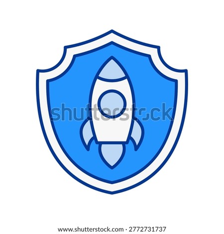 Modern rocket shield symbol representing secure startup growth system and protected innovation development process suitable for business expansion and technology ventures