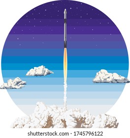 Modern Rocket ship Launch, space mission start vector illustration  
