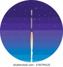 Lanzamiento de cohete moderno, ilustración vectorial de inicio de misión espacial  