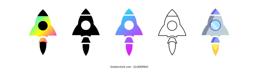 Modern rocket space ship icons, logo or sign. Vector illustration isolated on white background. EPS 10