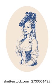cartaz de cameo inspirado rococó moderno com jovem senhora