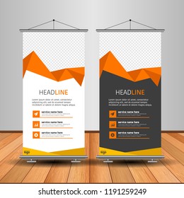 Modern Roll Up Banner. Advertising vector template design. White and black background