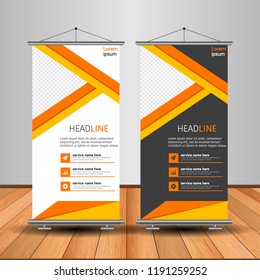 Modern Roll Up Banner. Advertising vector template design. White and black background