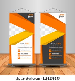 Modern Roll Up Banner. Advertising vector template design. White and black background