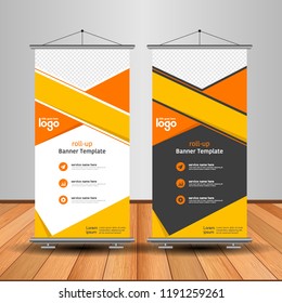 Modern Roll Up Banner. Advertising vector template design. White and black background