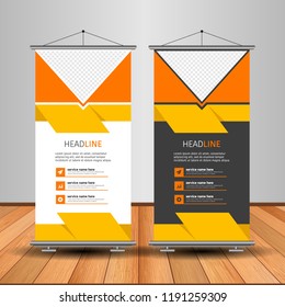 Modern Roll Up Banner. Advertising vector template design. White and black background