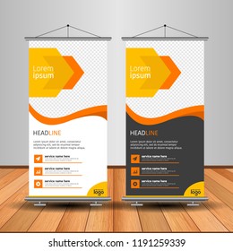 Modern Roll Up Banner. Advertising vector template design. White and black background