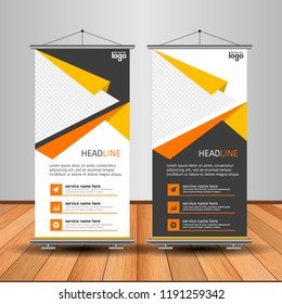 Modern Roll Up Banner. Advertising vector template design. White and black background