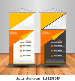 Modern Roll Up Banner. Advertising vector template design. White and black background