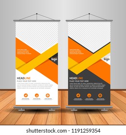 Modern Roll Up Banner. Advertising vector template design. White and black background