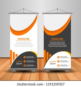 Modern Roll Up Banner. Advertising vector template design. White and black background