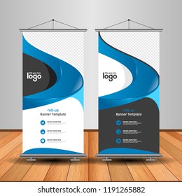 Modern Roll Up Banner. Advertising vector template design. White and black background