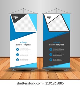 Modern Roll Up Banner. Advertising vector template design. White and black background