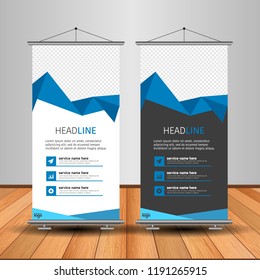 Modern Roll Up Banner. Advertising vector template design. White and black background