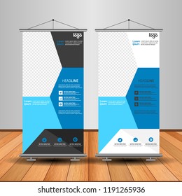 Modern Roll Up Banner. Advertising vector template design. White and black background