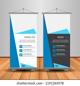 Modern Roll Up Banner. Advertising vector template design. White and black background