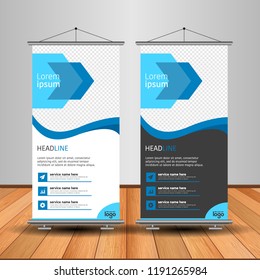 Modern Roll Up Banner. Advertising vector template design. White and black background