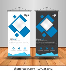 Modern Roll Up Banner. Advertising vector template design. White and black background