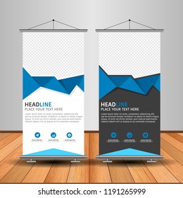 Modern Roll Up Banner. Advertising vector template design. White and black background
