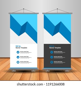 Modern Roll Up Banner. Advertising vector template design. White and black background