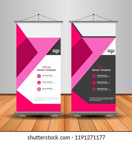 Modern Roll Up Banner. Advertising vector template design. White and black background