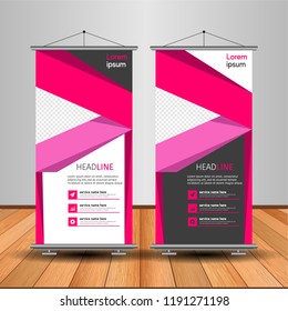 Modern Roll Up Banner. Advertising vector template design. White and black background