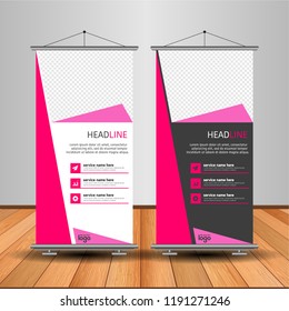 Modern Roll Up Banner. Advertising vector template design. White and black background