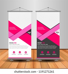 Modern Roll Up Banner. Advertising vector template design. White and black background