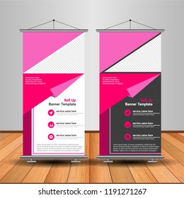 Modern Roll Up Banner. Advertising vector template design. White and black background