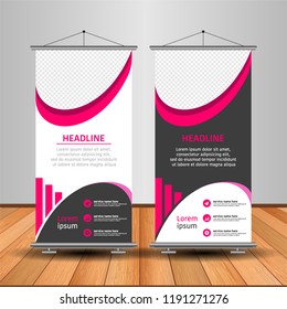 Modern Roll Up Banner. Advertising vector template design. White and black background