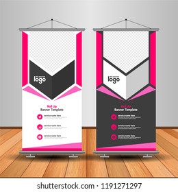 Modern Roll Up Banner. Advertising vector template design. White and black background