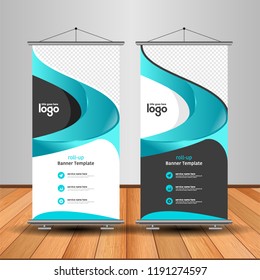 Modern Roll Up Banner. Advertising vector template design. White and black background
